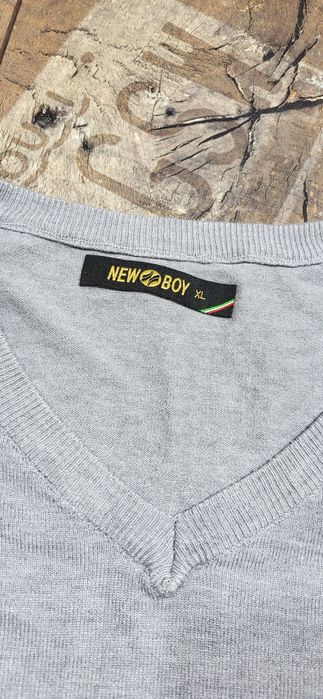 Szary sweter męski miękki jak kaszmir logo XL