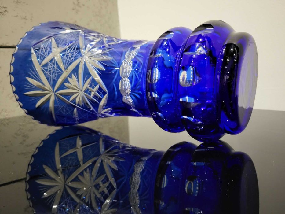 Wazon kryształ kobalt piękny retro prezent kryształowy niebieski 25cm