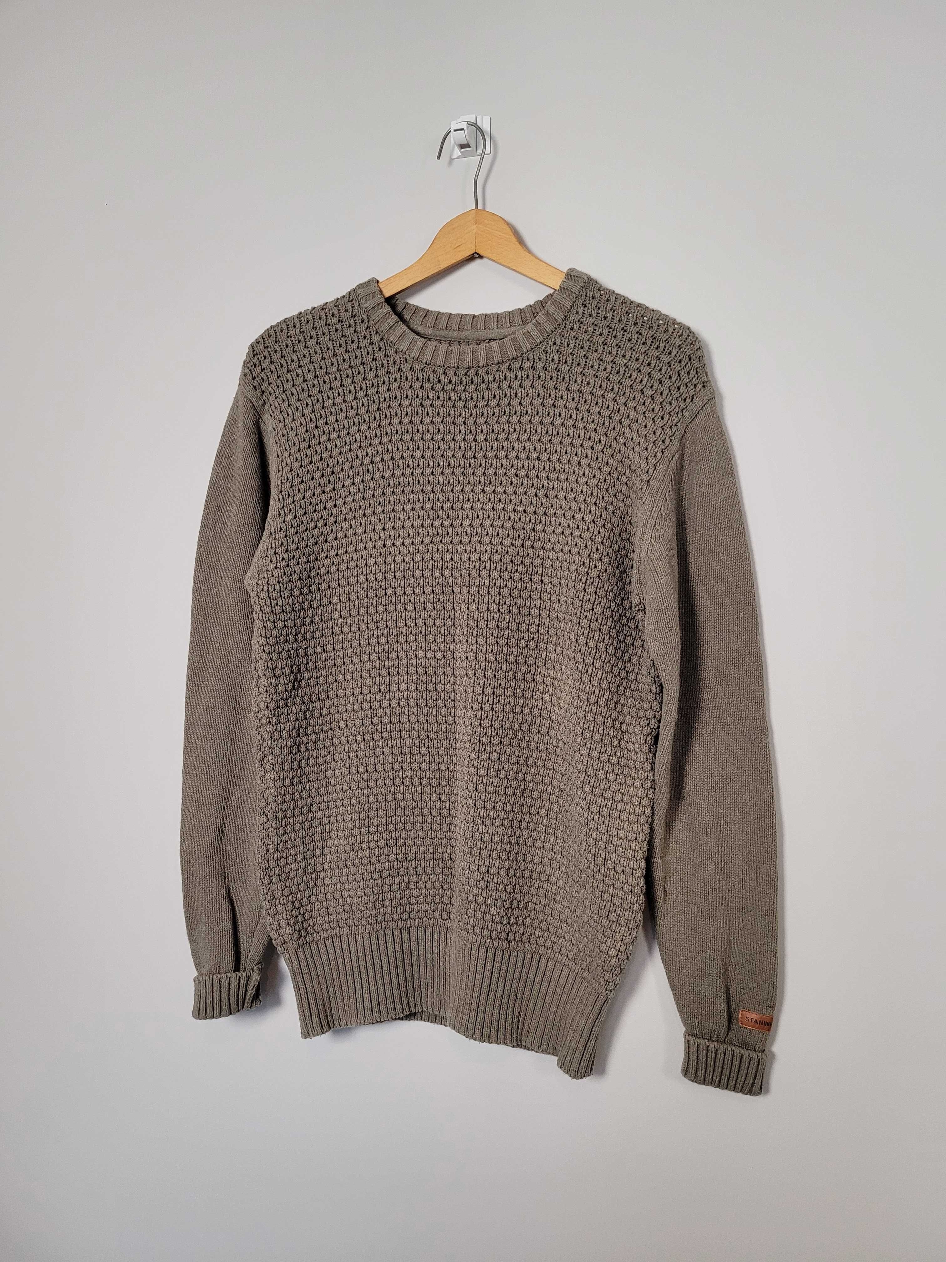 Brązowy jesienny sweter męski S dzianina bawełna 100% Stanwick S khaki