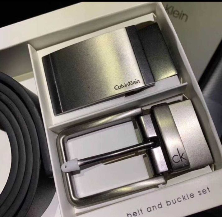 Calvin Klein pasek dwustronny 2 klamry pudełko prezent zestaw