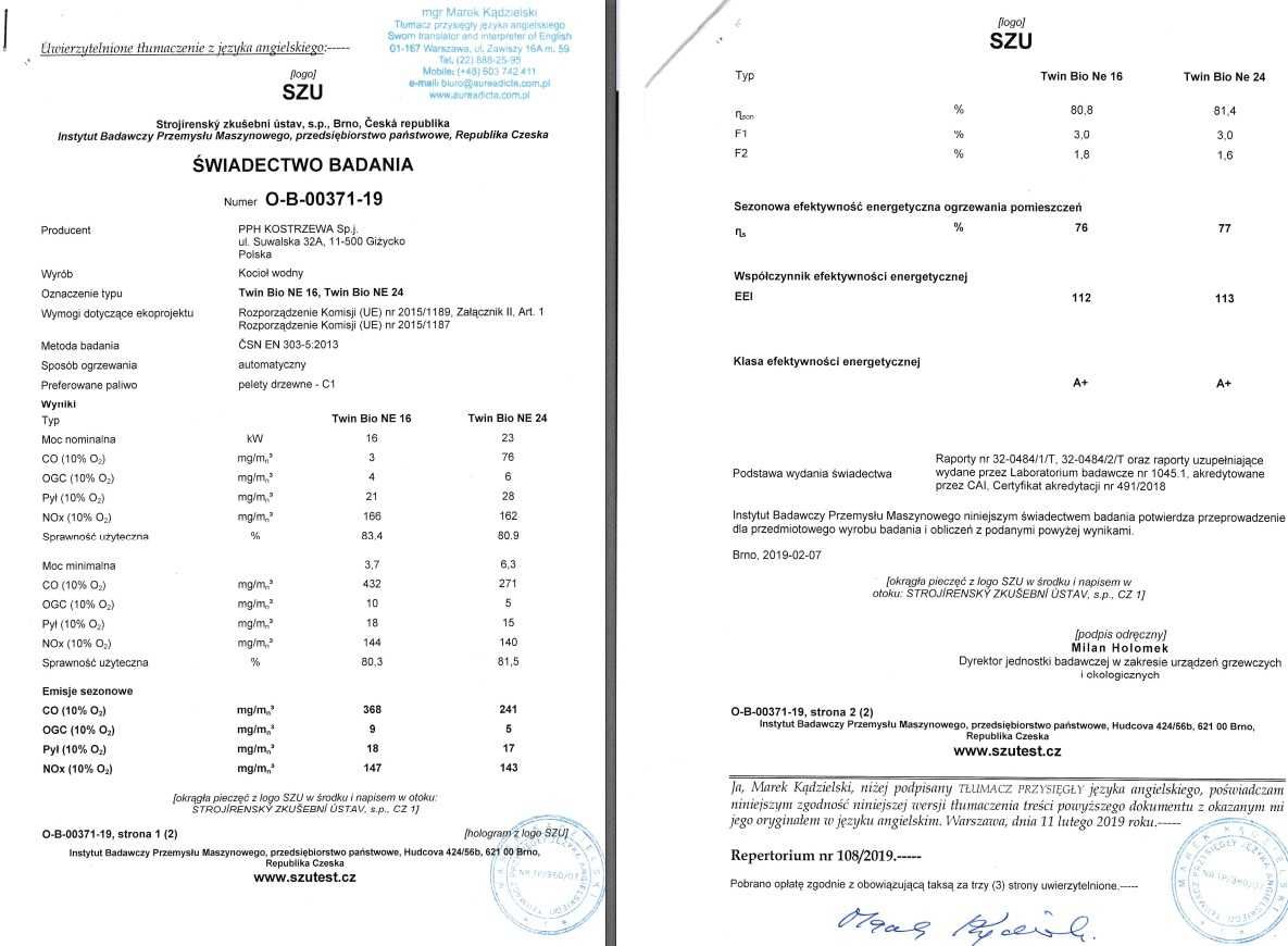 KOSTRZEWA Twin Bio NE 16 kW kocioł piec na pellet pelet ECODESIGN