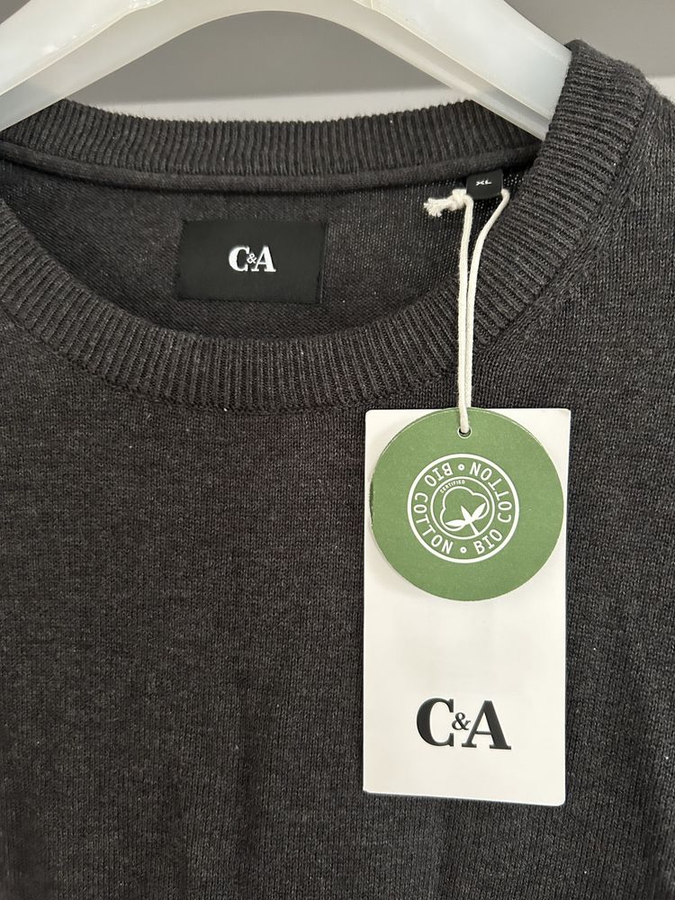 Sweter męski szary C&A 100% bawełna bawełniany XL cienki pod marynarkę