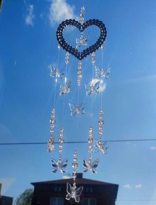 Serce łapacz snów z kryształkami motyle ozdobna zawieszka