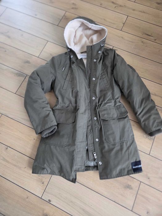 Ciepła kurtka parka na zimę Calvin Klein kaczy puch XS 34