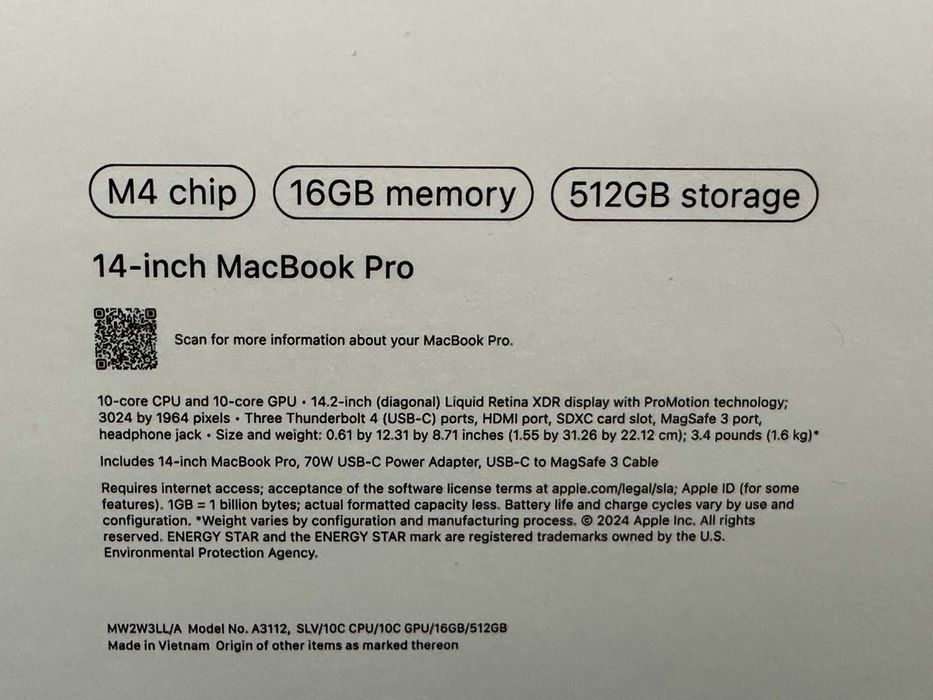 Apple MacBook Pro (2024) 14,2" M4 16GB RAM 512GB SSD Silver / FV 23%