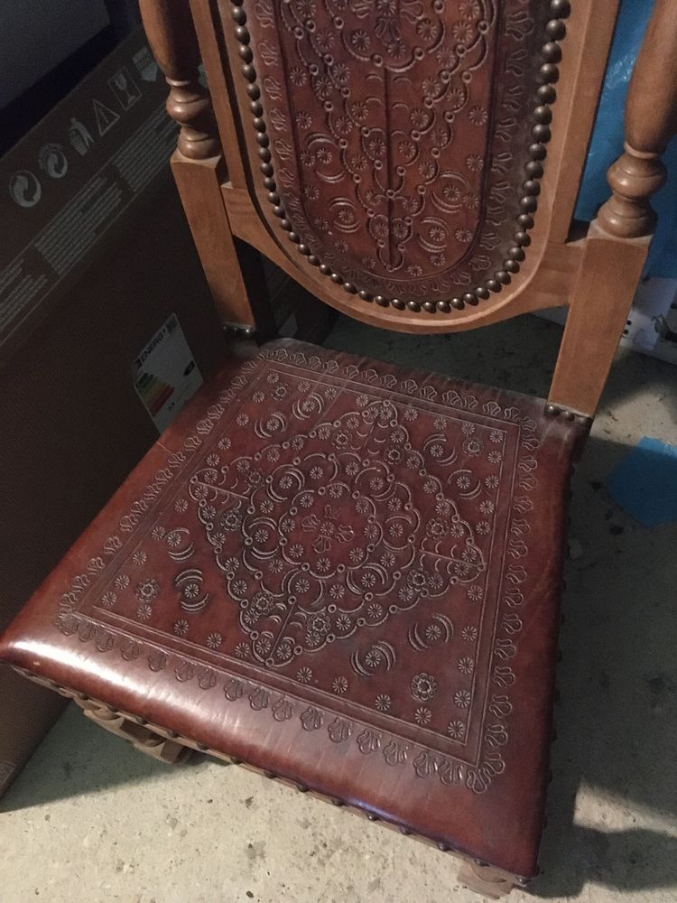 Conjunto 6 Cadeiras en Madeira e Couro anos 80 / 90