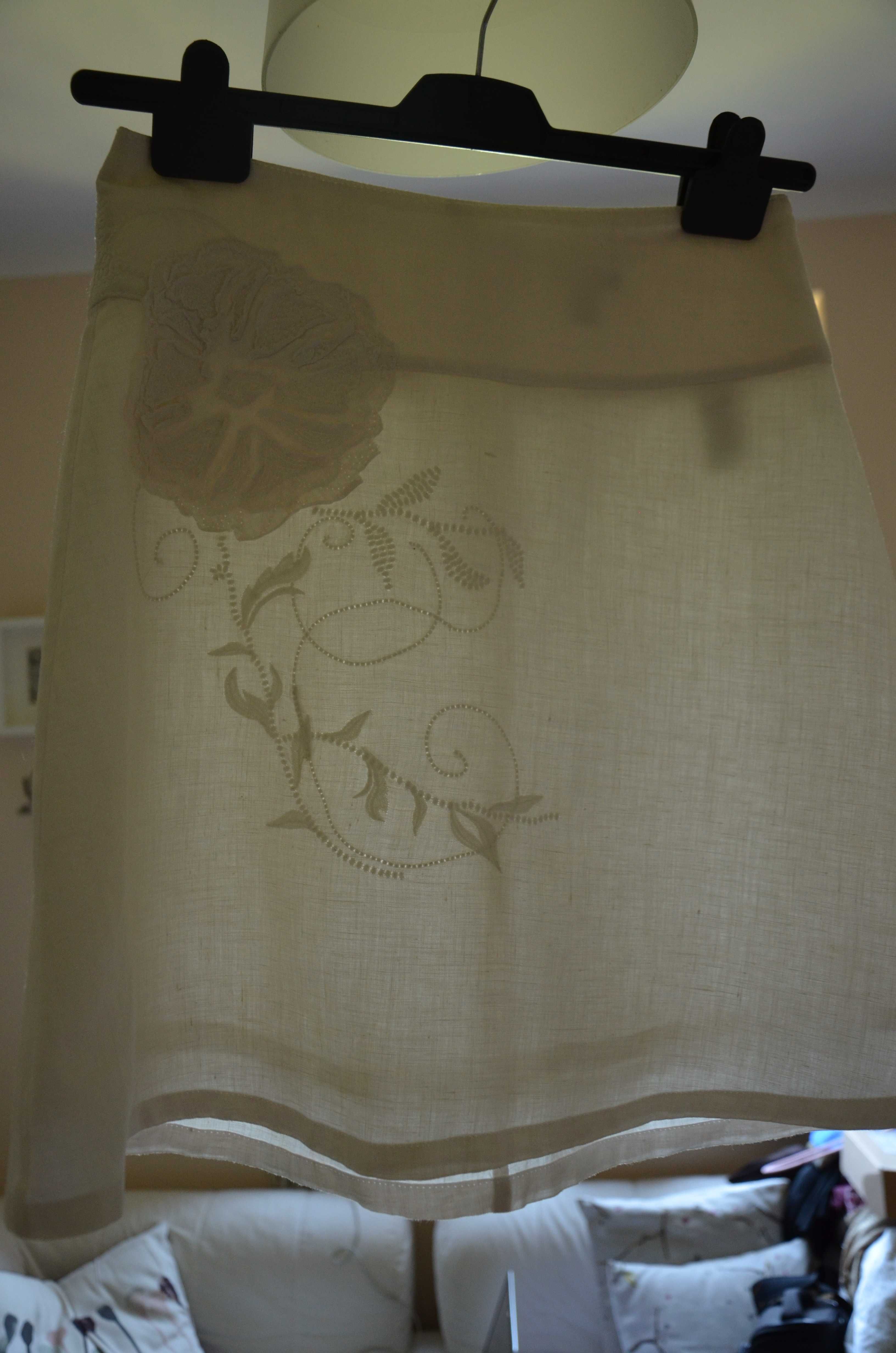Biała spódnica lniana z haftem H&M r. 36
