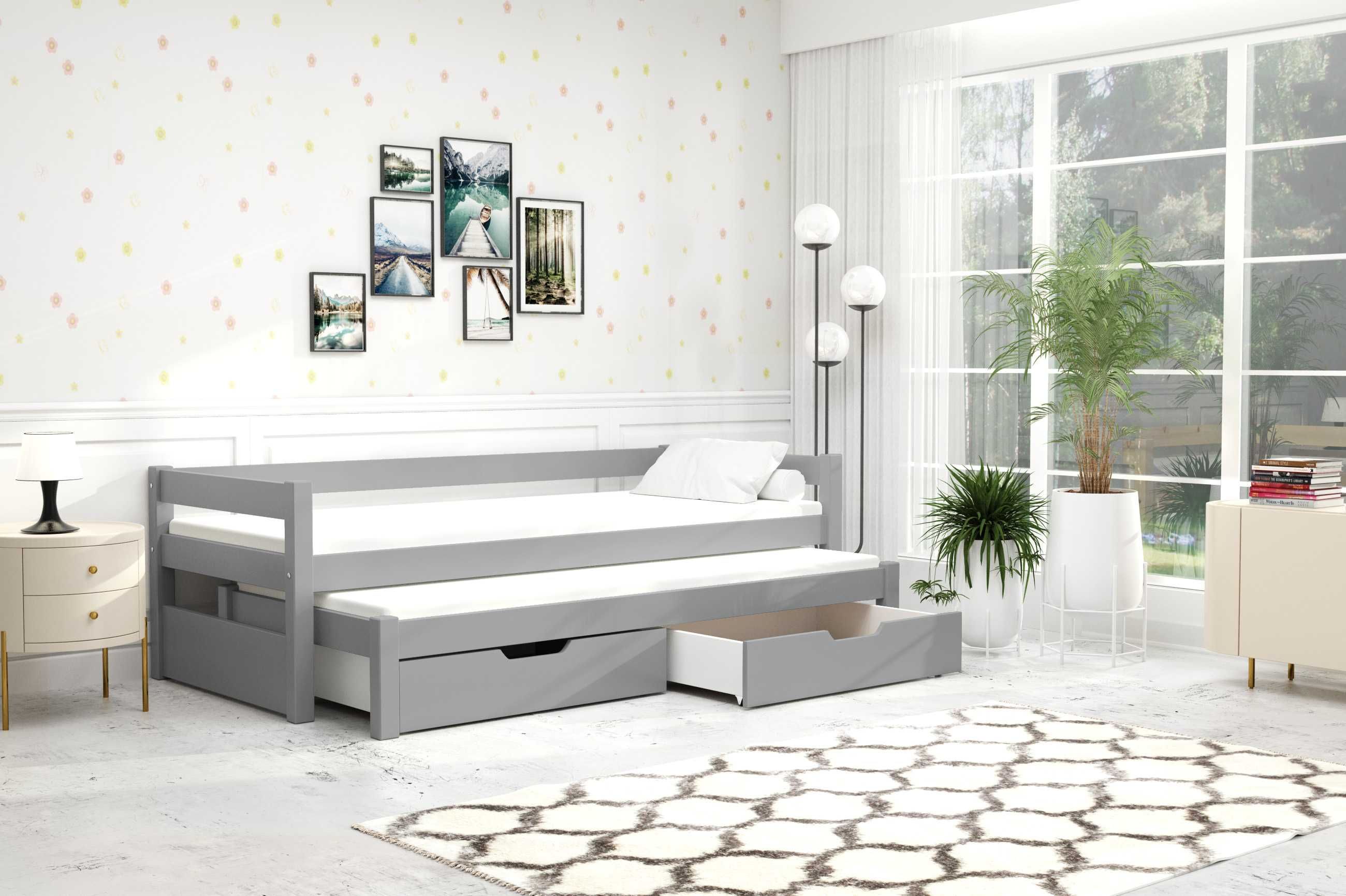 Łóżko drewniane dwuosobowe dla dzieci Alan, materace 200x90 gratis!