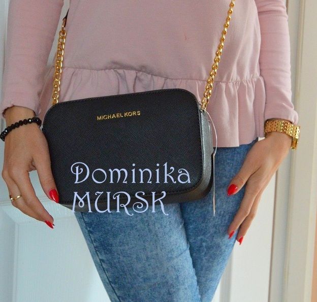 CROSSBODY czarna torebka MICHAEL KORS JET set TRAVEL Łańcuszek gold