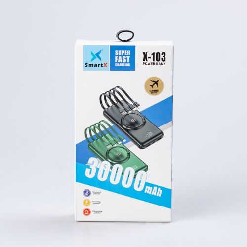 Повербанк 30000 mAh з бездротовою зарядкою Туре-С і Micro USB 4 шнури