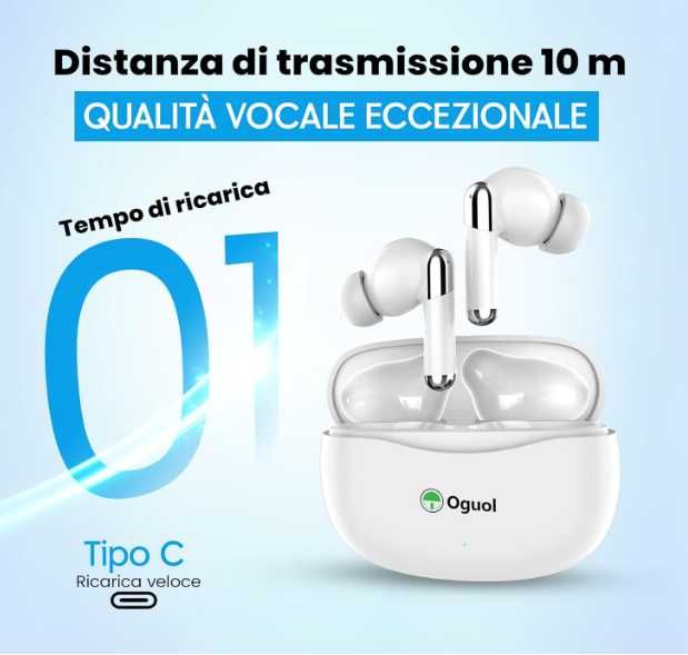 Oguol Słuchawki douszne Bluetooth 5.3 z 4mikrofonami HD bezprzewodowe