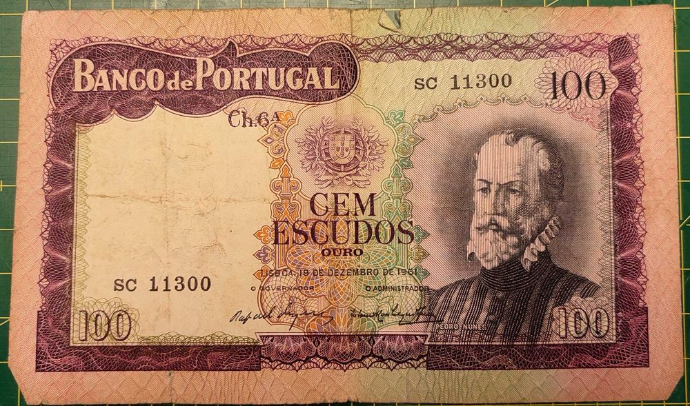 Nota 100 Escudos – Portugal – 19 Dez 1961 (Pedro Nunes)