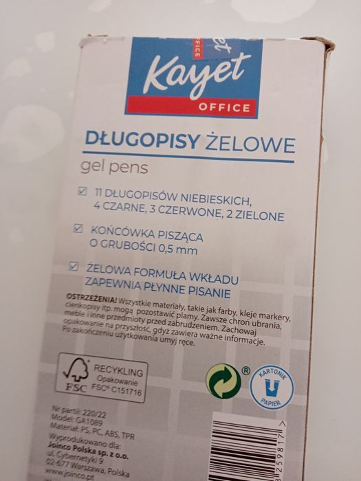 Zestaw długopisów żelowych.