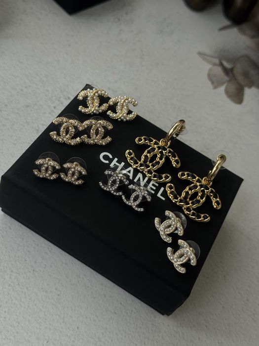 Сережки шанель, в стилі chanel, біжутерія, покриття позолотою