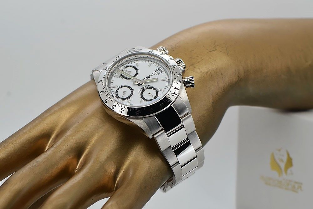 Męski zegarek z białego złota 14k 585 Geneve mw041w Automat Poznań