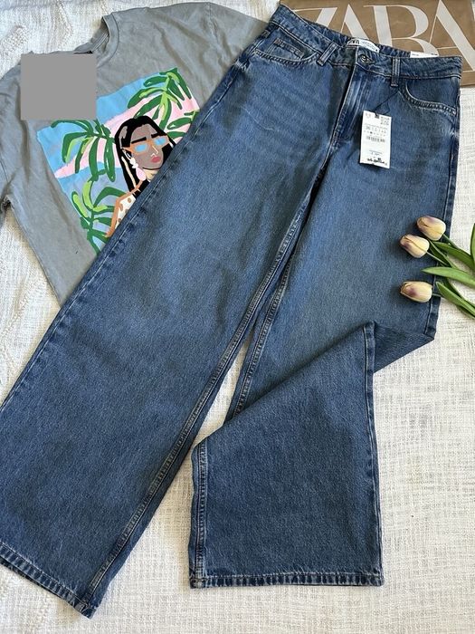 широкі джинси Zara жіночі джинси zara wide leg середня посадка