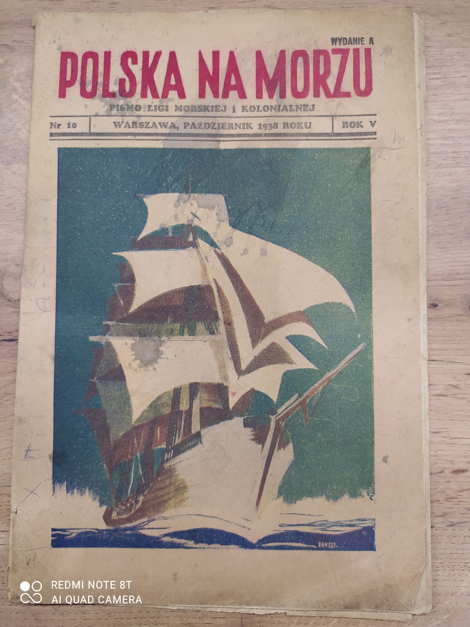 Stara gazeta 1938 rok. Polska Na Morzu. Starocie. Przedwojenne.