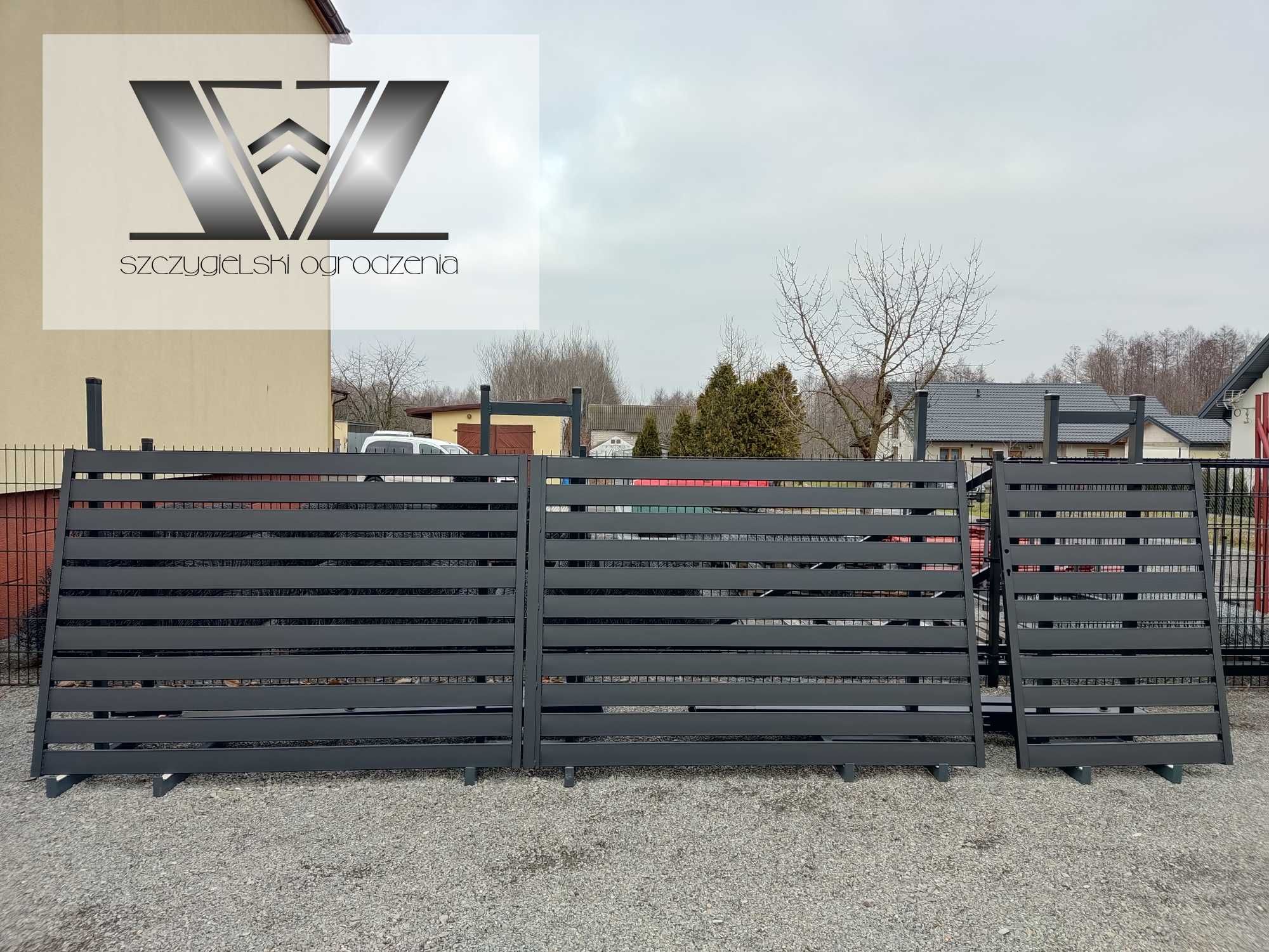 Brama wjazdowa dwuskrzydłowa nowoczesna palisadowa 1,4x4/100x20 CZARNA