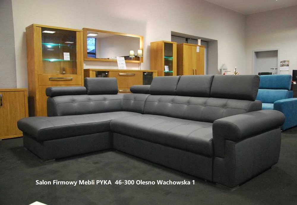 Narożnik 190x280cm Atlanta, Skóra Naturalna CZARNA -OUTLET Olesno