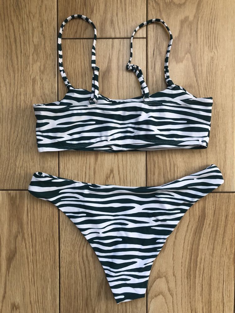 Nowe bikini, strój kąpielowy biało-zielony Shein M