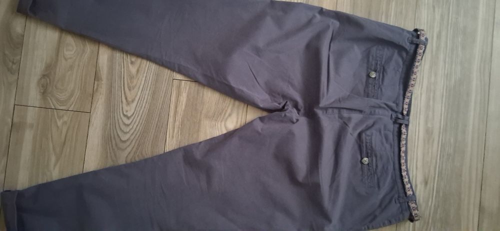 ESPRIT zestaw 42 /XL szare chinosy z paskiem bawełna + bluzeczka róż