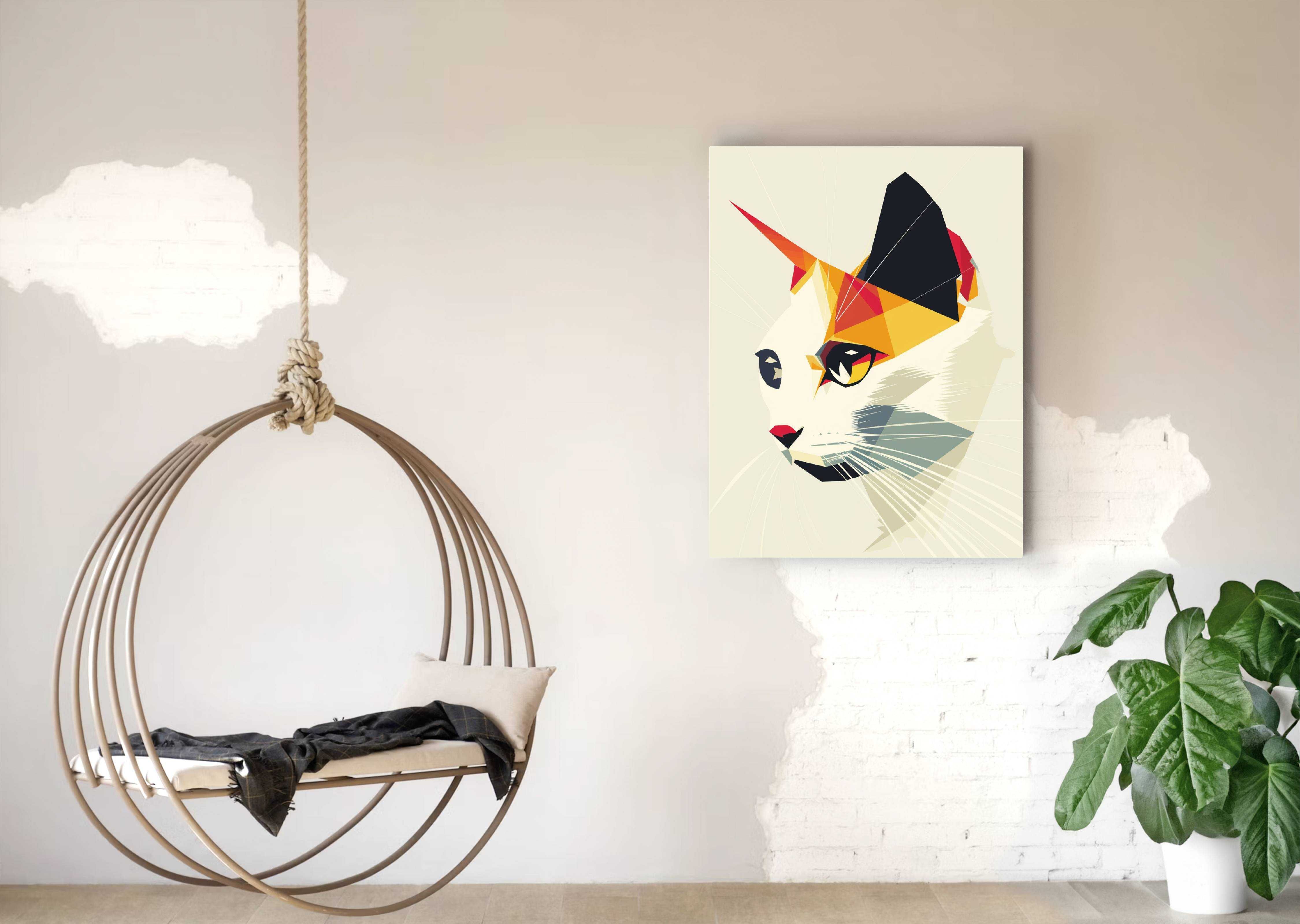 Obraz na płótnie "Geometryczny Kot w Abstrakcji" 75x100 cm