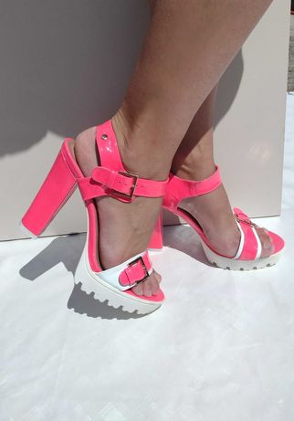 Новые яркие гелевые розовые босоножки на высоком каблуке My&My 40 раз