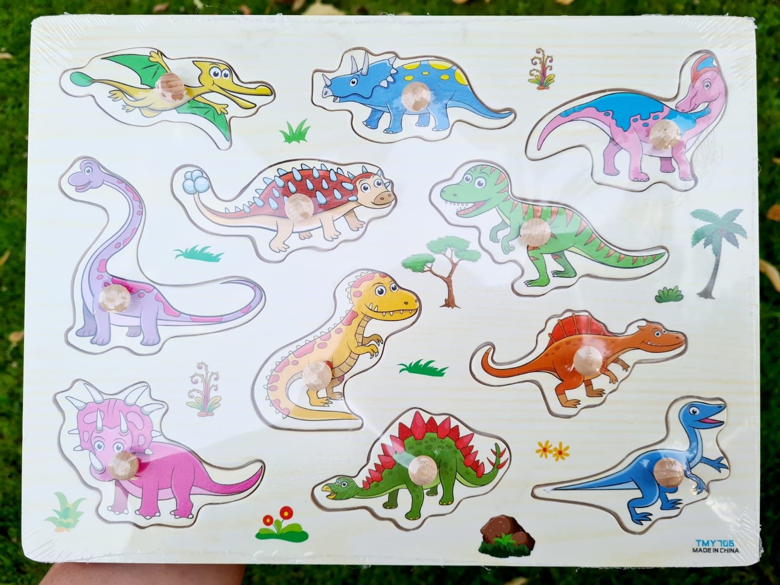 Puzzle drewniane kształty Dinozaury nowe zabawki