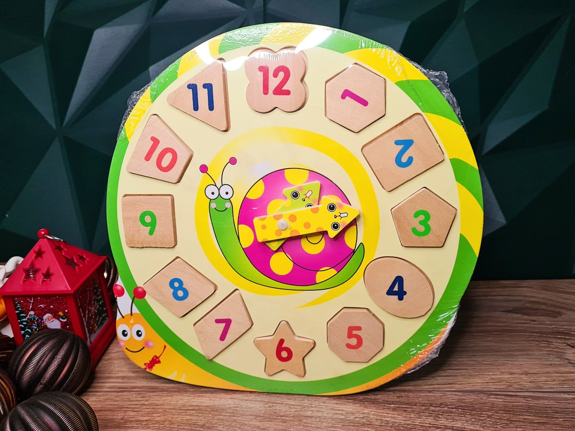 Nowy drewniany zegar Ślimaczek do nauki godzin - zabawki
