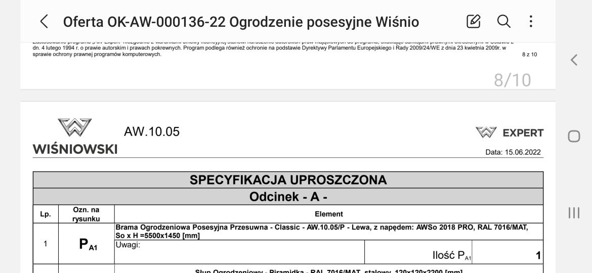 Brama wiśniowski Classic A.W 10.05 ral 9005 z automatem w słupku