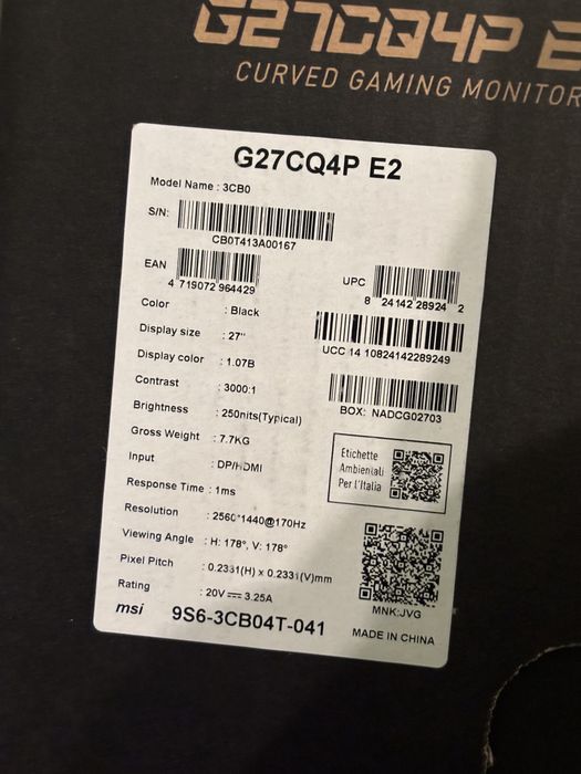 Монітор MSI optix G27CQ4P E2
