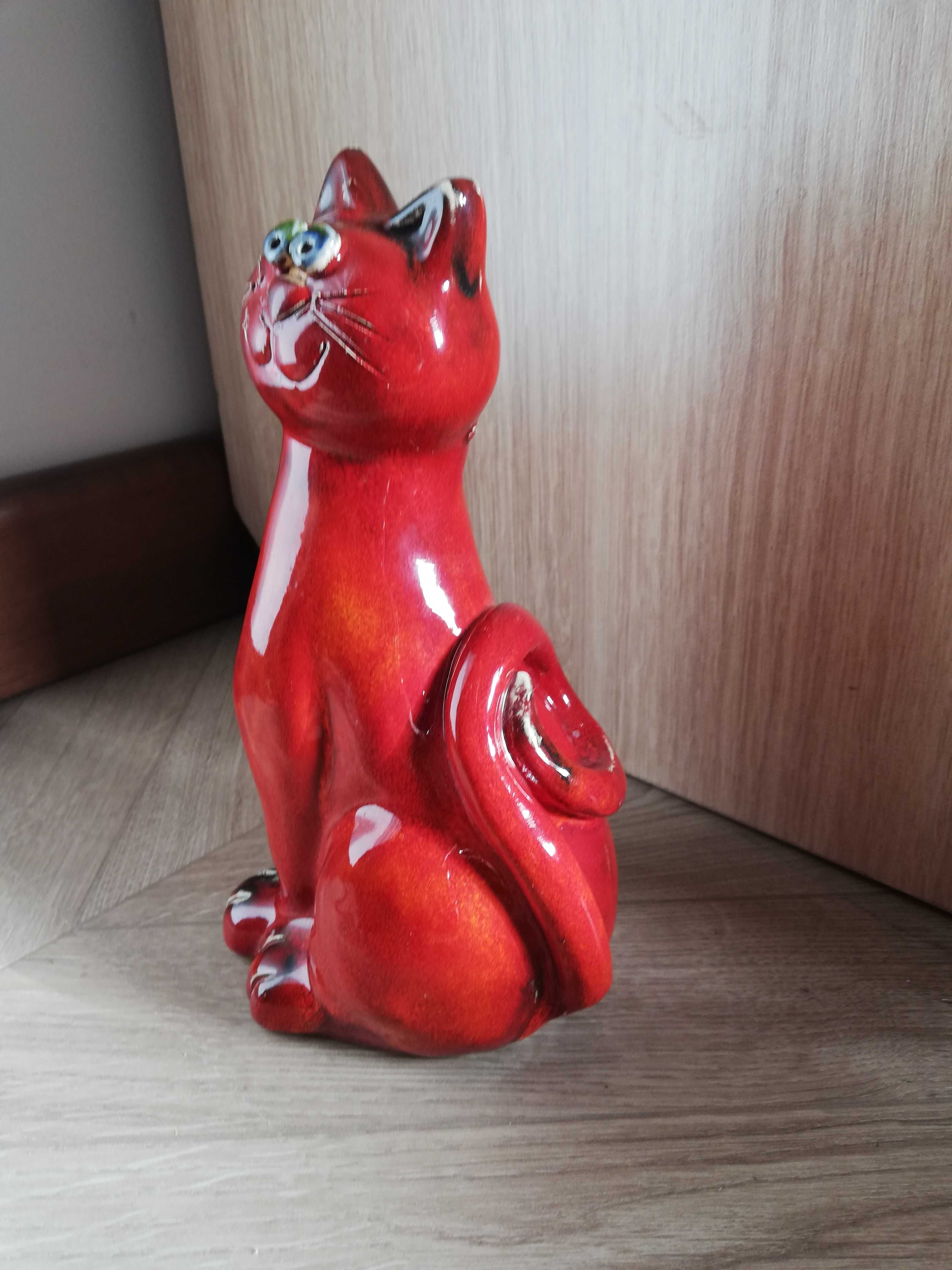 Kot ceramiczny figurka czerwony