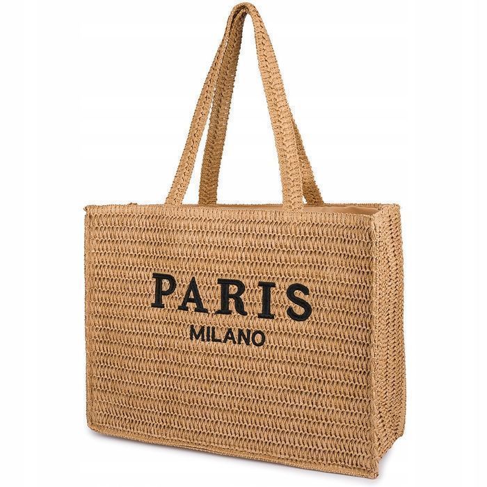 Beżowa Torba plażowa duża na lato rączki solidna koszyk plecionka