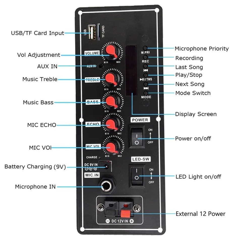 Усилитель мощности Bluetooth, микрофон, USB, караоке, Led . 60W