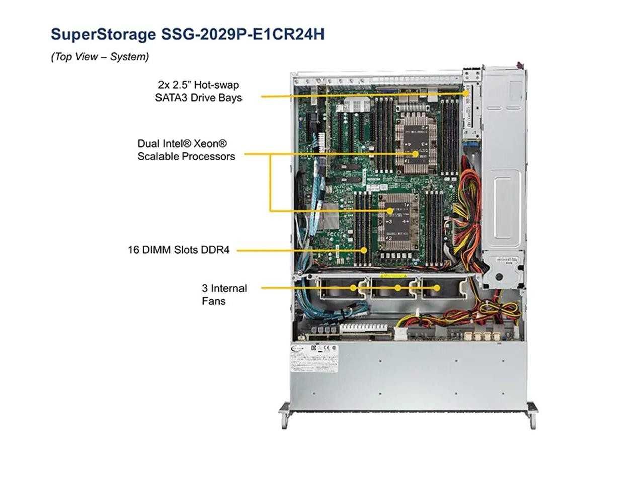 Chassi Servidor Supermicro 2029P-E1CR24H para 2CPU Intel Xeon Scalable