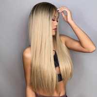 Nowa peruka blond ciemny miodowy piaskowy kolor proste włosy 70 cm