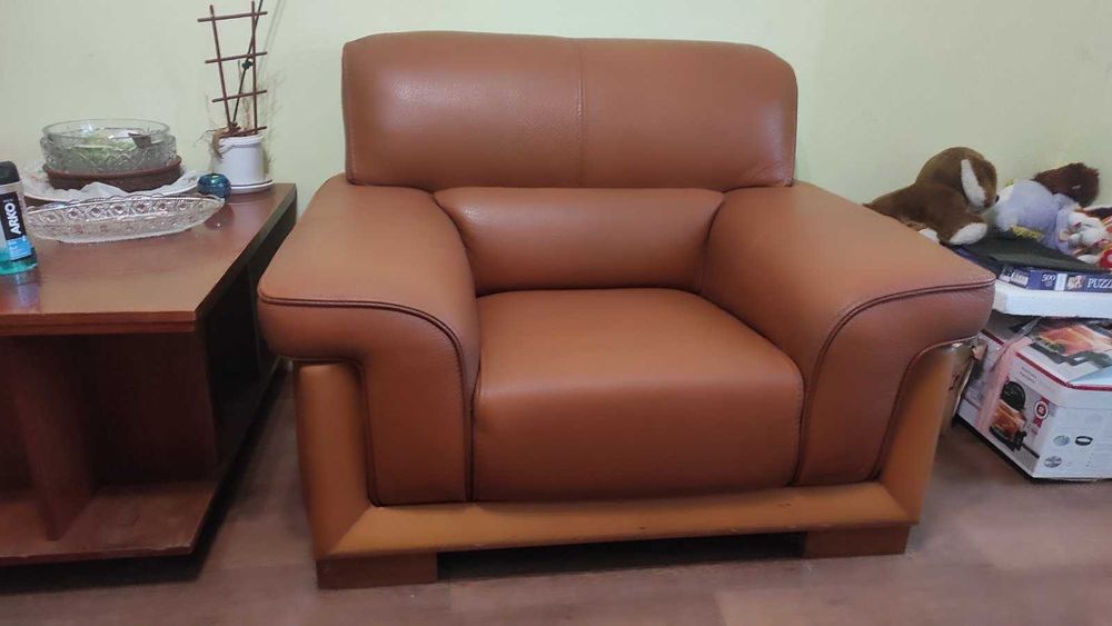 Кожаный диван и кресло