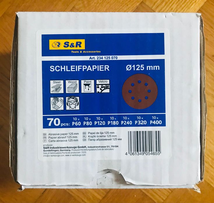 Круги шліфувальні S&R 125 мм 70 шт. плюс 12 шт. бонус