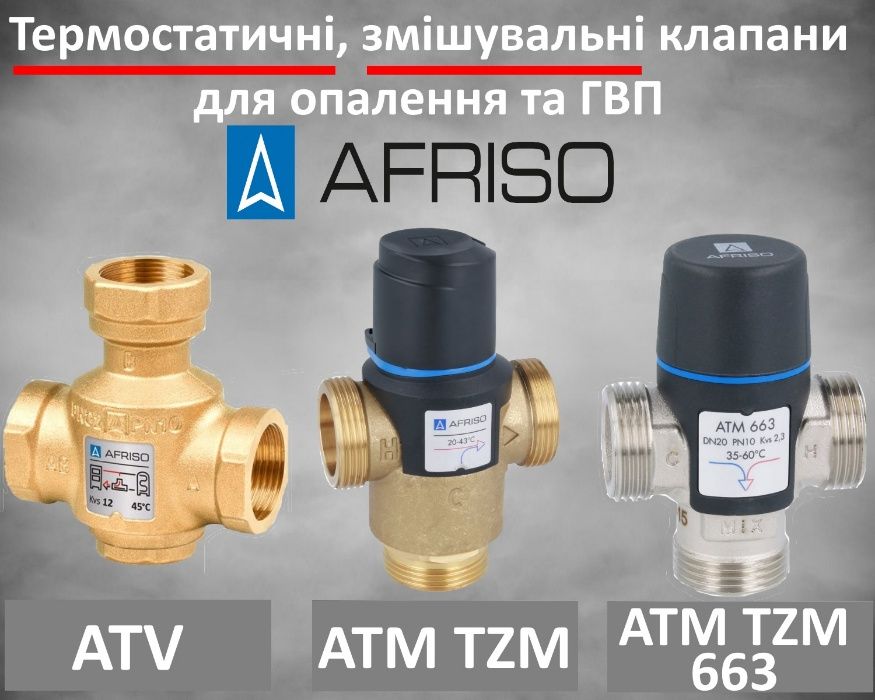 Термостатические, смесительные клапаны ГВС, Afirso, ATV, TZM, ATM