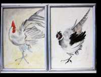 2 pinturas originais - galo + galinha - assinadas Maja Duarte