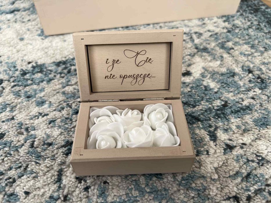 Zestaw skrzynia pudelko na koperty oraz pudełko na obraczki