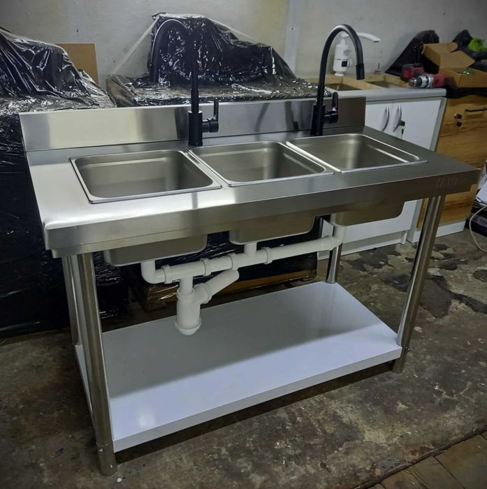 Zlew trzykomorowy / Basen gastronomiczny 3 komorowy ( nowy )