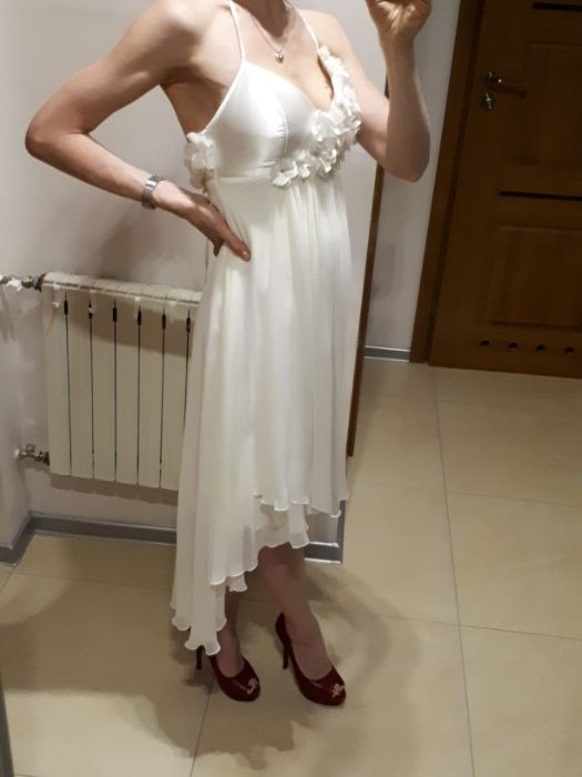 Sukienka suknia 36 M odkryte plecy biała kwiaty ślub wesele jak nowa