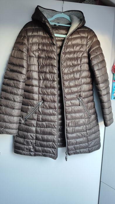 Lekki płaszcz puchowy parka kurtka brązowa, rozmiar M