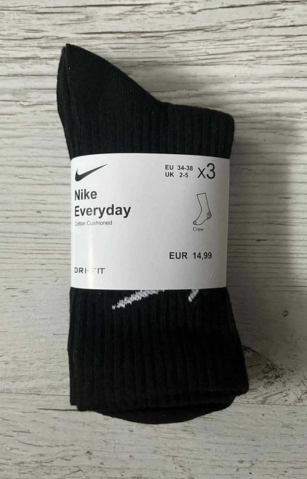 Nowe czarne długie oryginalne skarpetki Nike 34-38 3 pary (unisex)