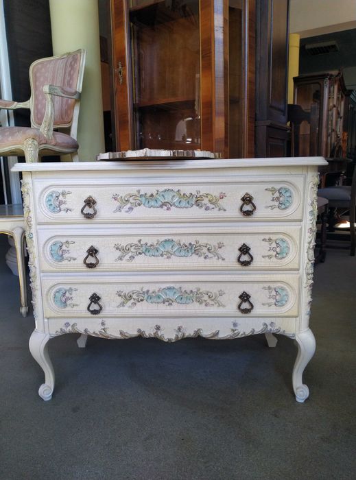 Francuska komoda Ludwik ecru z lustrem