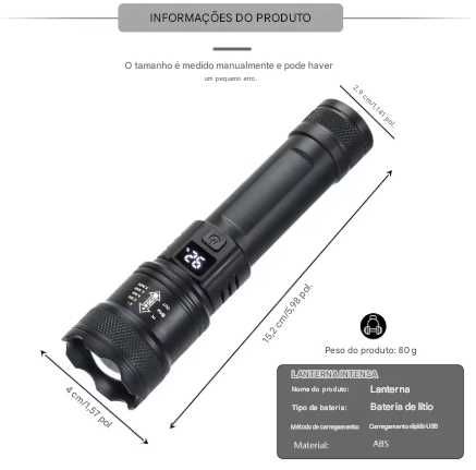 Forte Poder Lanternas LED, Tocha Tática, Display Luz, Carregamento USB