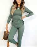 Komplet prążek top legginsy Spring Oliwkowy Khaki 38 M