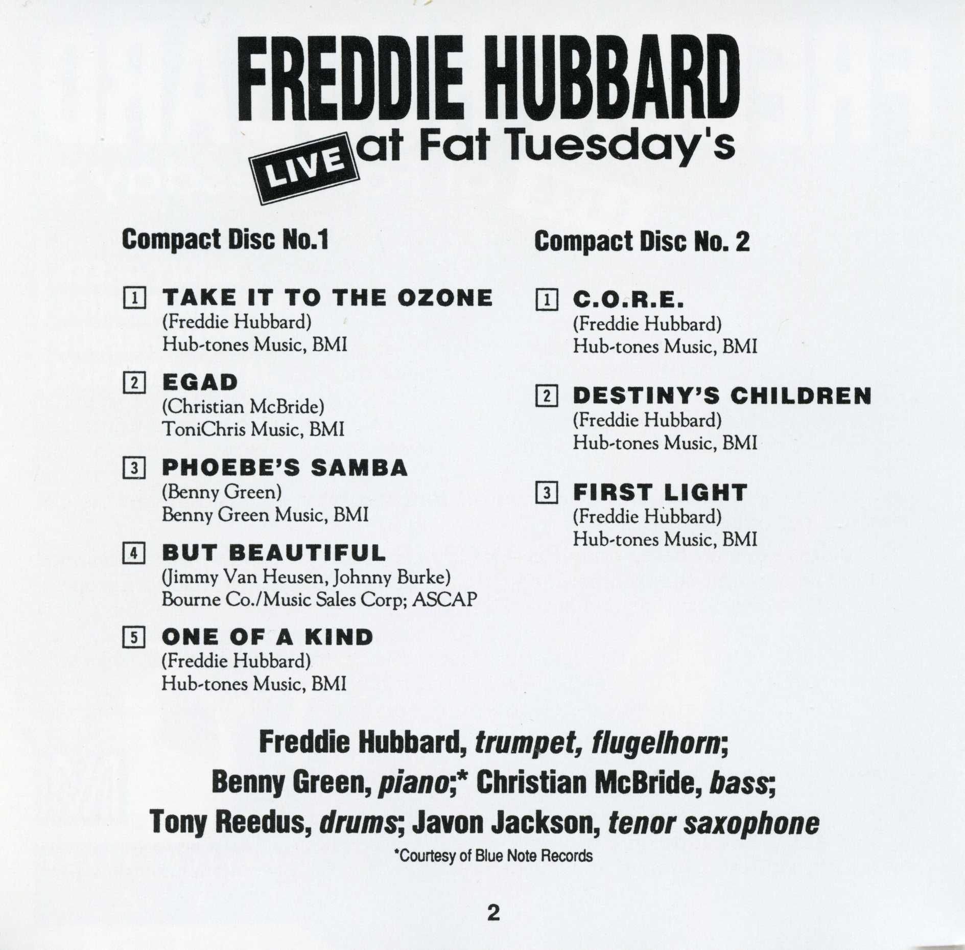 FREDDIE HUBBARD - Live at Fat Tuesday's 2CD, Music Masters Jazz