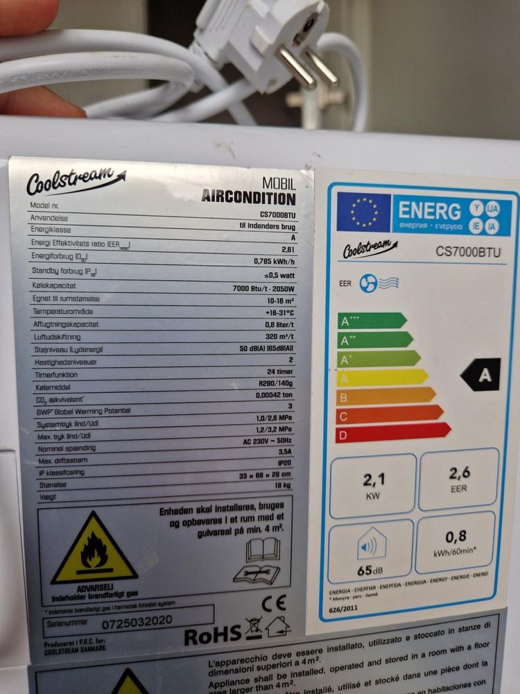 Klimatyzacja przenośna klimatyzer 2,1kW 7000 BTU